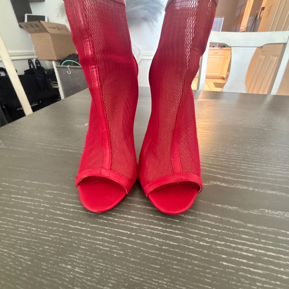 JustFab Red Mesh Peep-Toe Heels